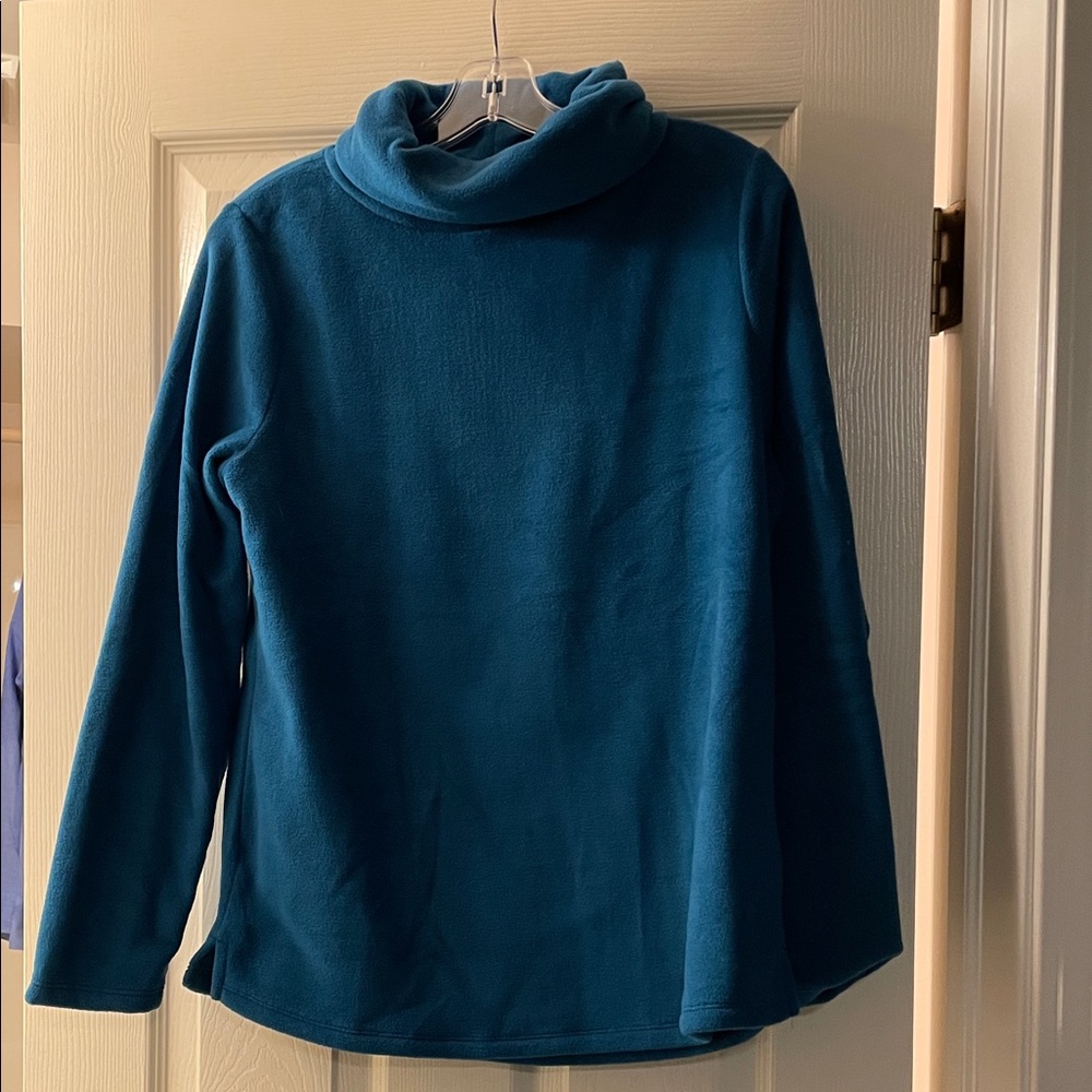Talbots Teal Blue Cowl Neck Fleece Pullover